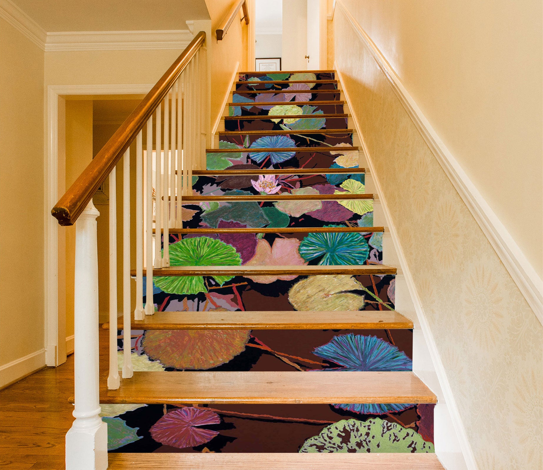 3D Colorful Lotus Leaf 9066 Allan P. Friedlander Stair Risers