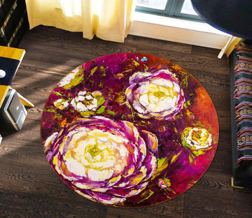 3D Purple Flower 794 Skromova Marina Rug Round Non Slip Rug Mat