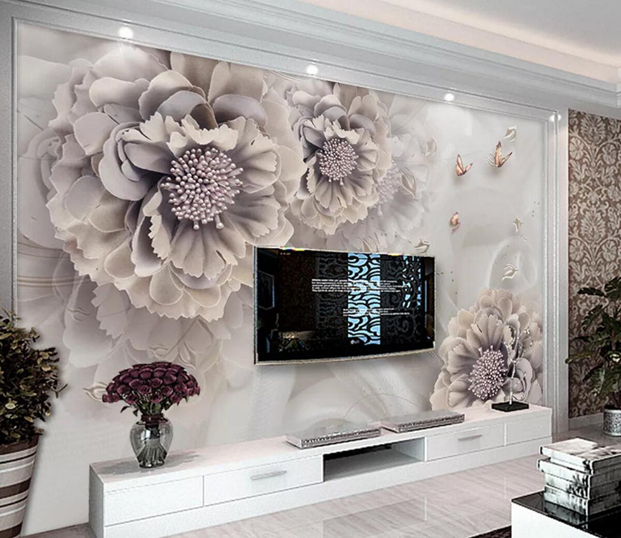 3D Butterfly Peony WC373 Wall Murals