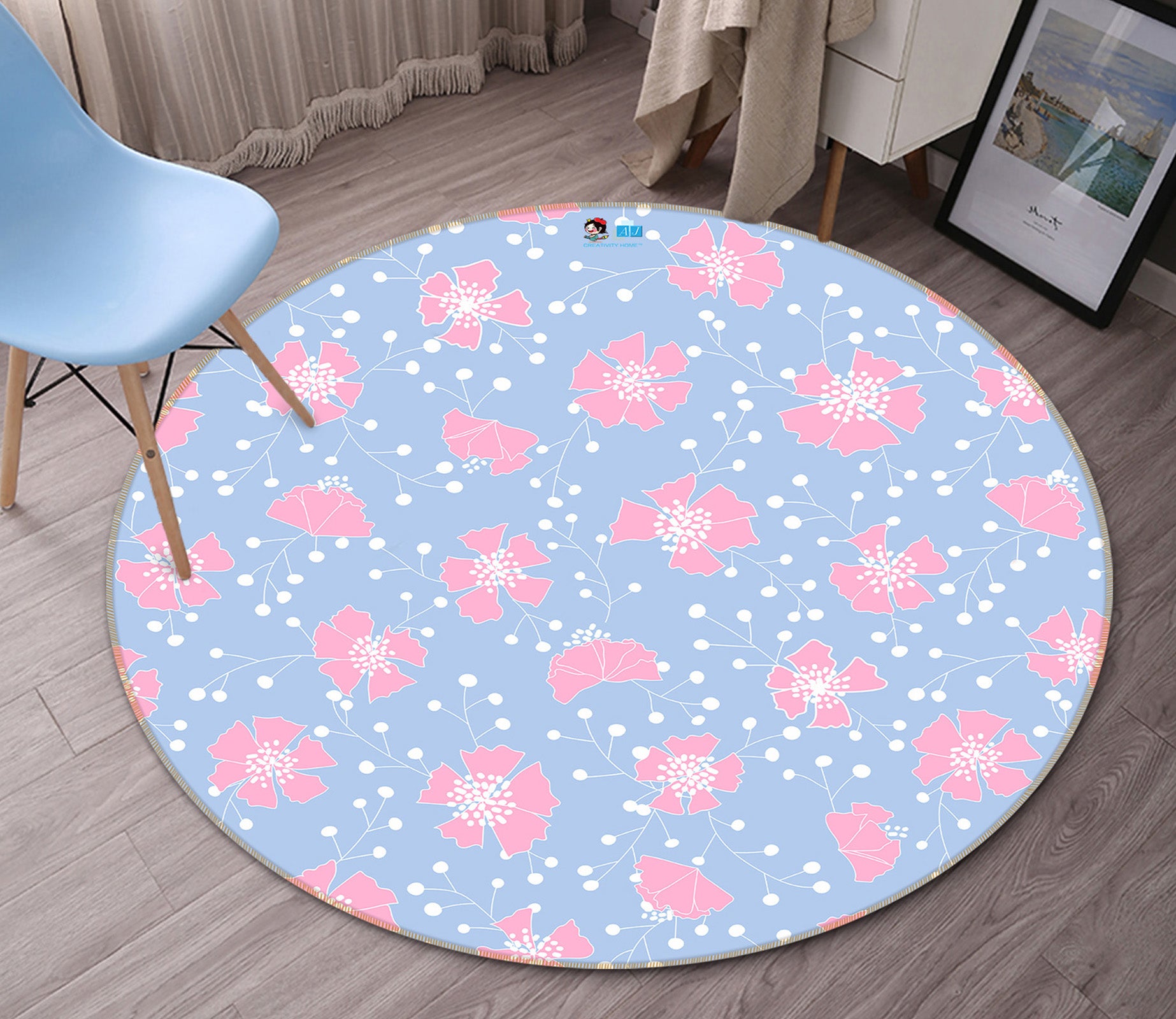 3D Pink Flowers 10557 Kashmira Jayaprakash Rug Round Non Slip Rug Mat