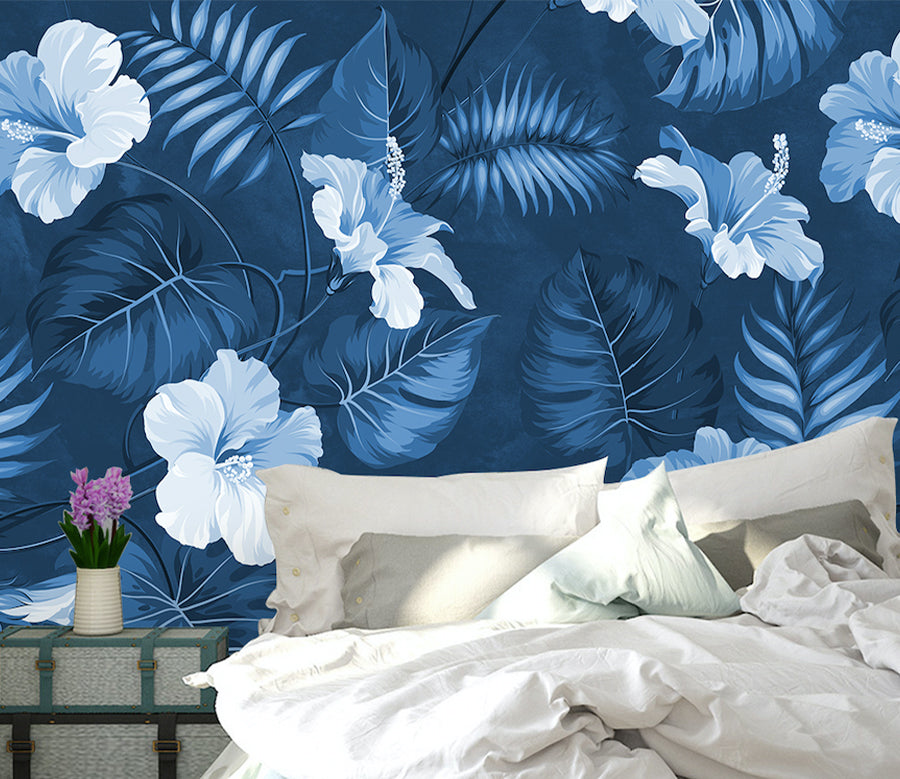 3D Blue Flower Leaf WG128 Wall Murals