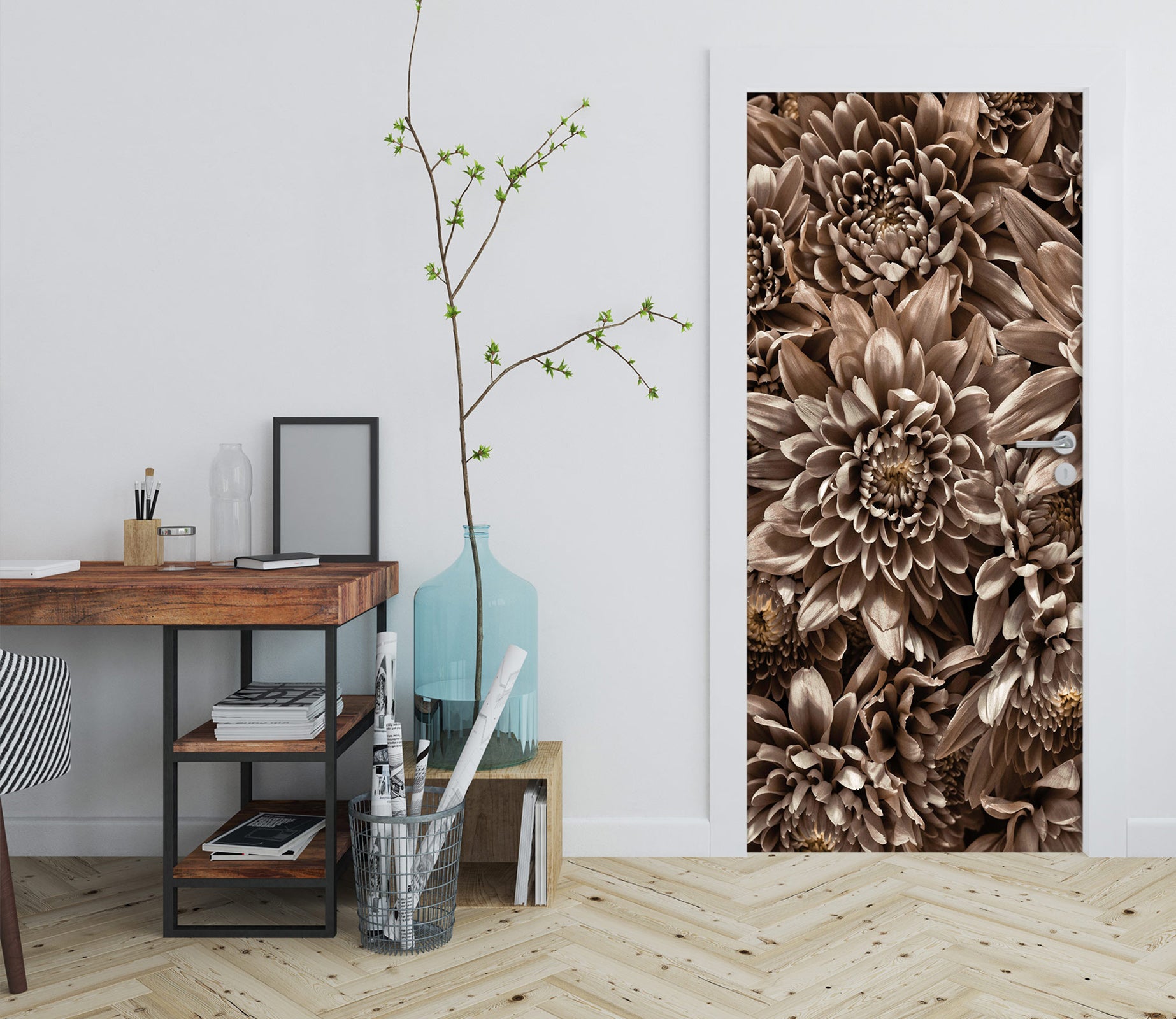 3D Brown Flowers 106222 Assaf Frank Door Mural