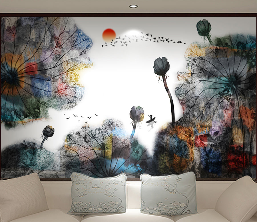 3D Lotus Sun Bird WG086 Wall Murals