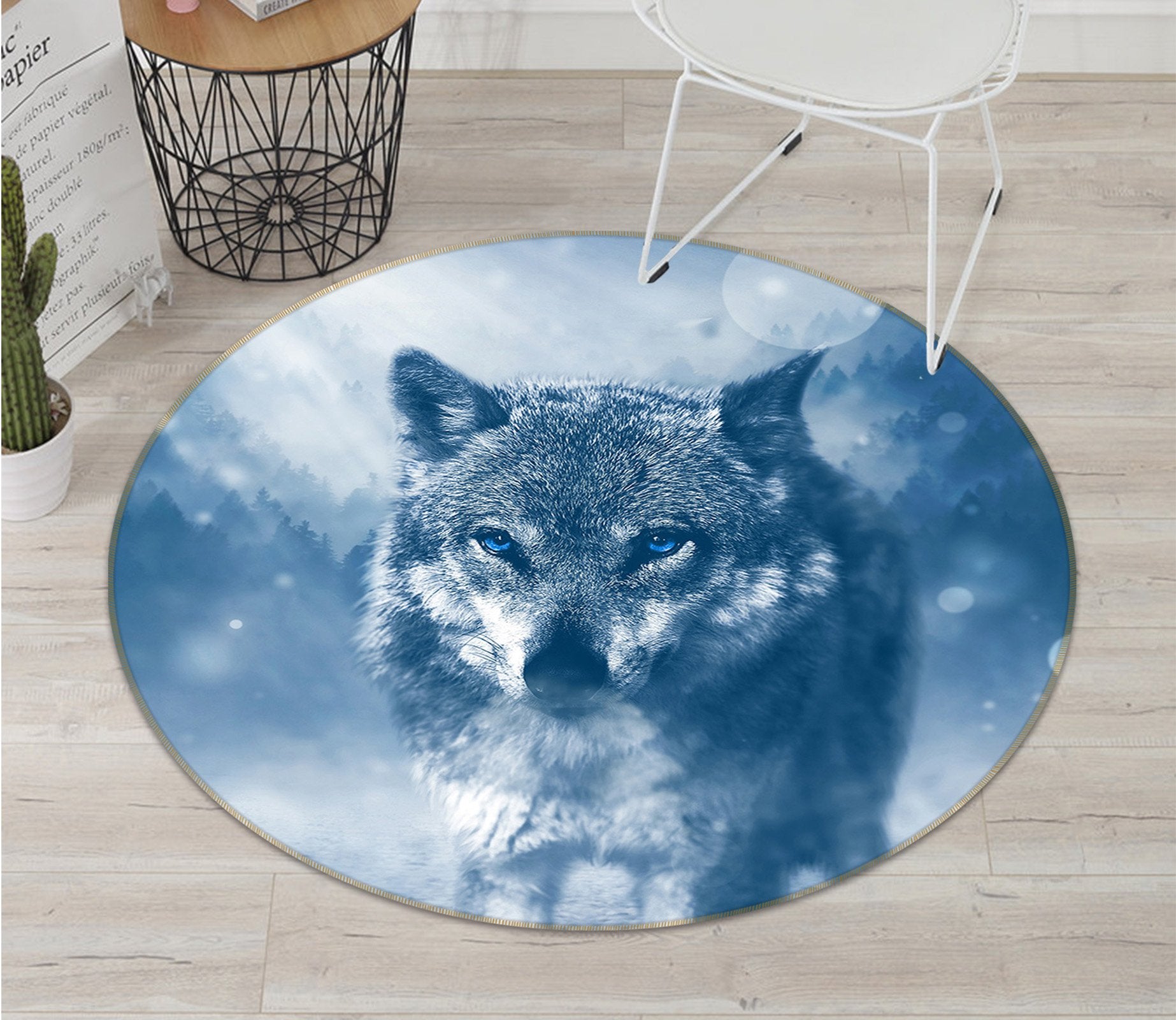 3D Wolf 110 Animal Round Non Slip Rug Mat Mat AJ Creativity Home 