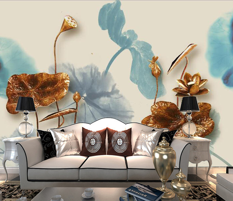 3D Golden Lotus WG087 Wall Murals