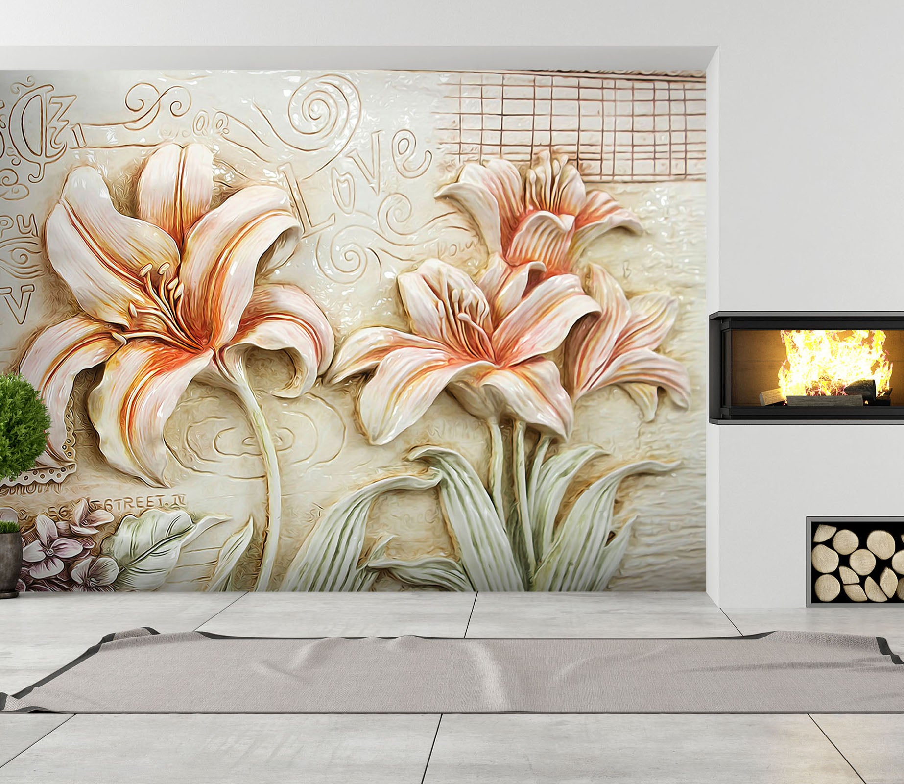 3D Embossed Lily 135 Wall Murals