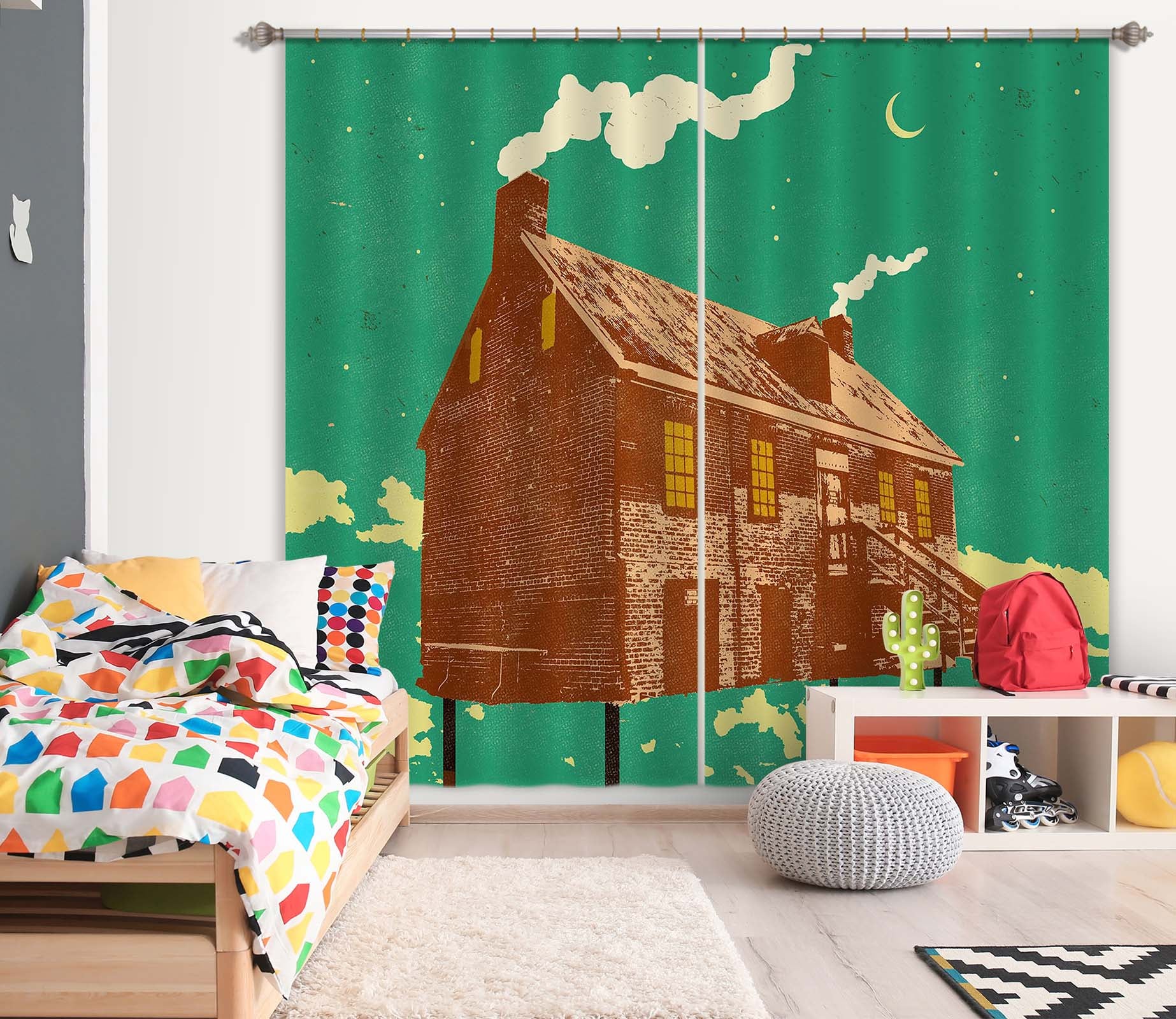 3D House Cooking Smoke 052 Showdeer Curtain Curtains Drapes