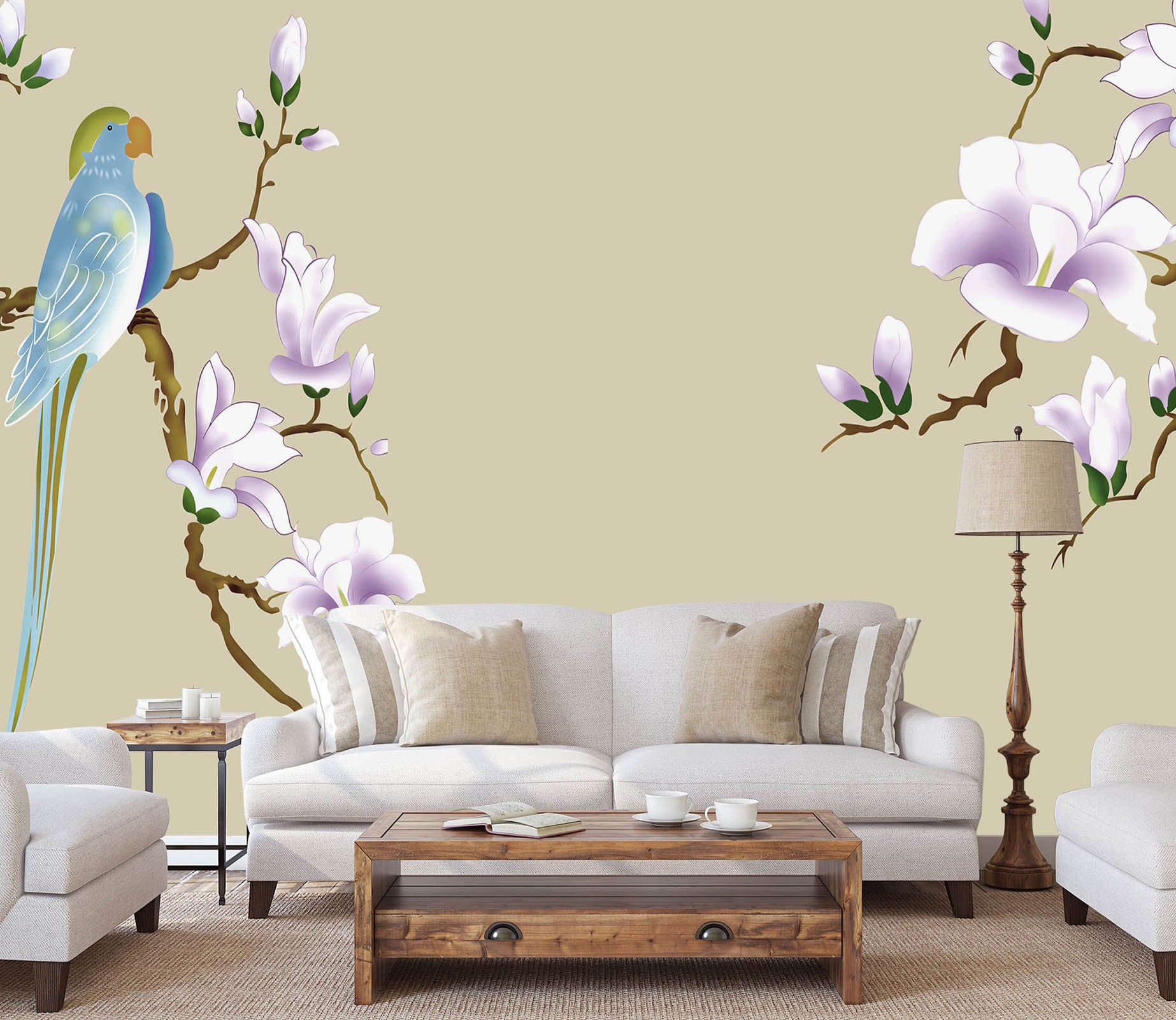 3D Flowers Bird 1600 Wall Murals