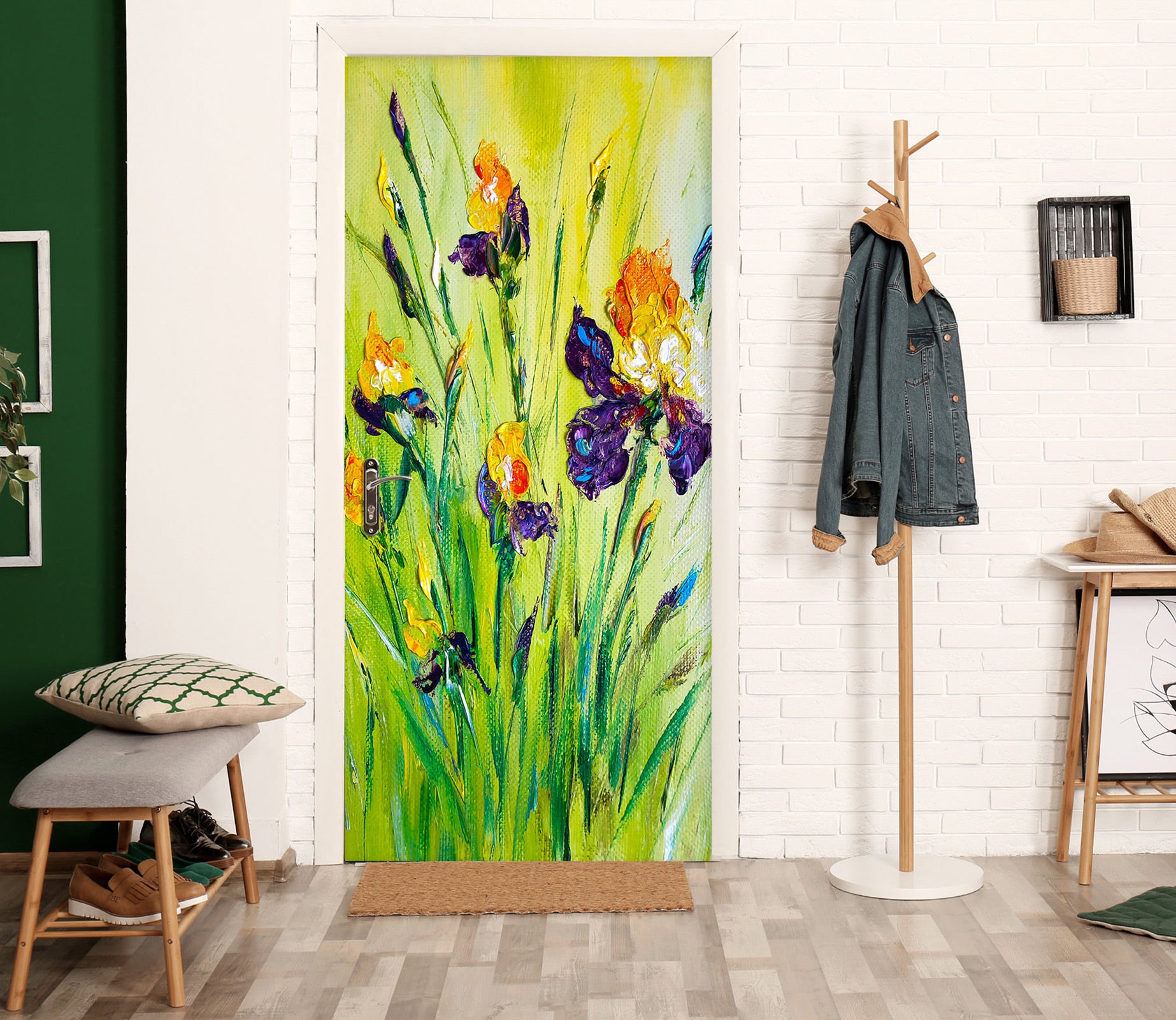 3D Green Leaf 3132 Skromova Marina Door Mural