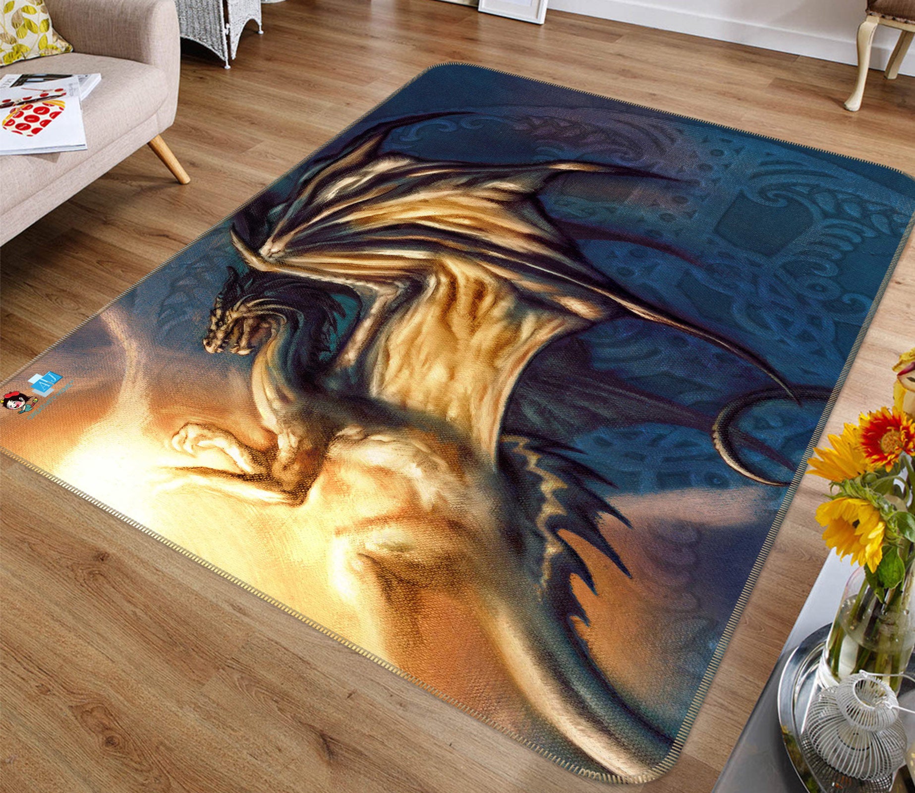 3D Dragon 5171 Ciruelo Rug Non Slip Rug Mat