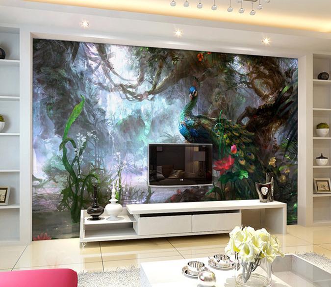 3D Peacock Forest 605 Wall Murals Wallpaper AJ Wallpaper 2 