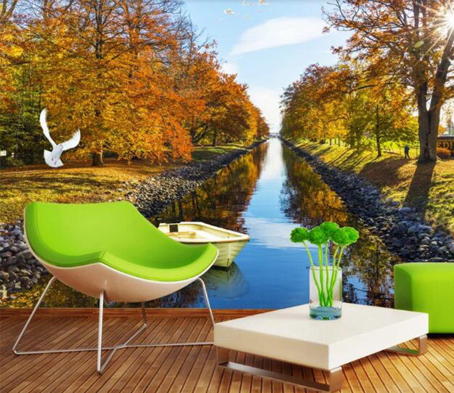 3D River Boat WC284 Wall Murals