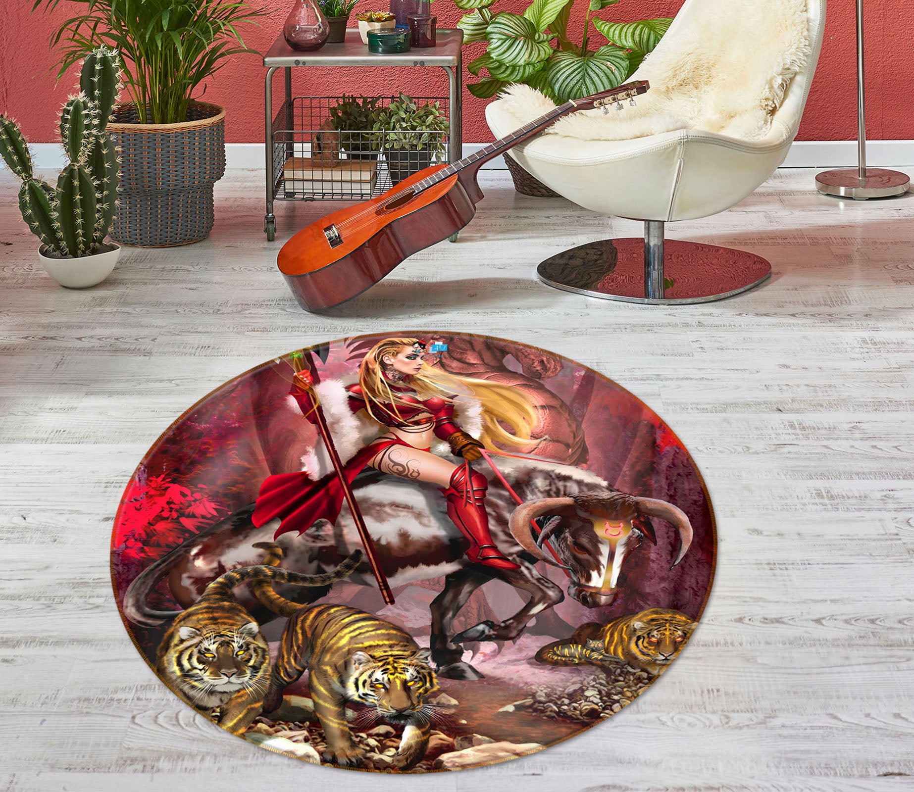 3D Woman Tiger 8391 Ruth Thompson Rug Round Non Slip Rug Mat