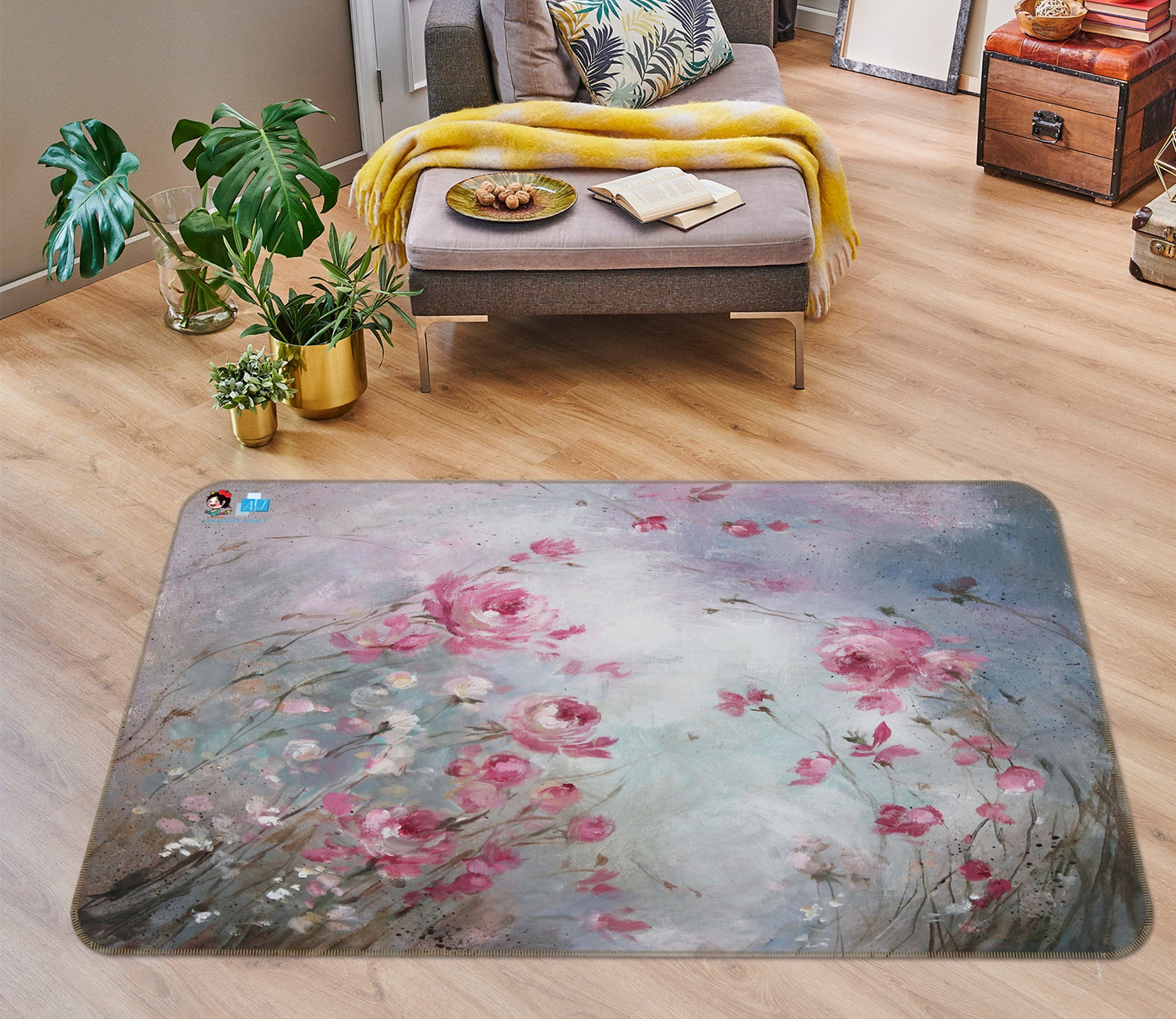 3D Pink Flower Bush 0150 Debi Coules Rug Non Slip Rug Mat