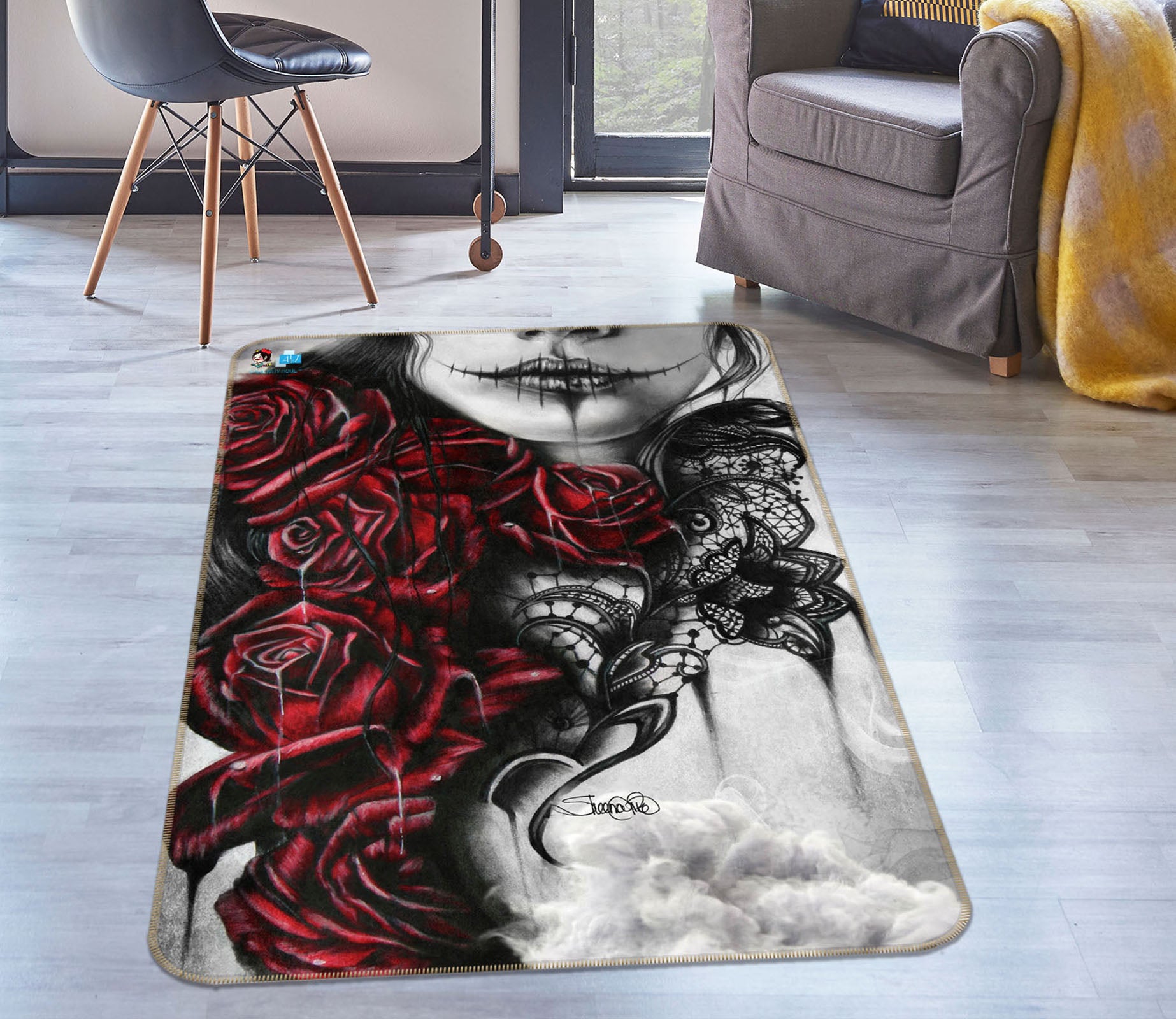 3D Red Rose Woman 8545 Sheena Pike Rug Non Slip Rug Mat