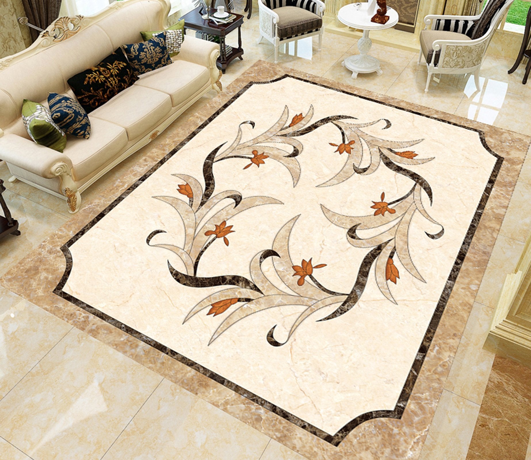 3D Marble Flower Pattern WG537 Floor Mural Wallpaper AJ Wallpaper 2 