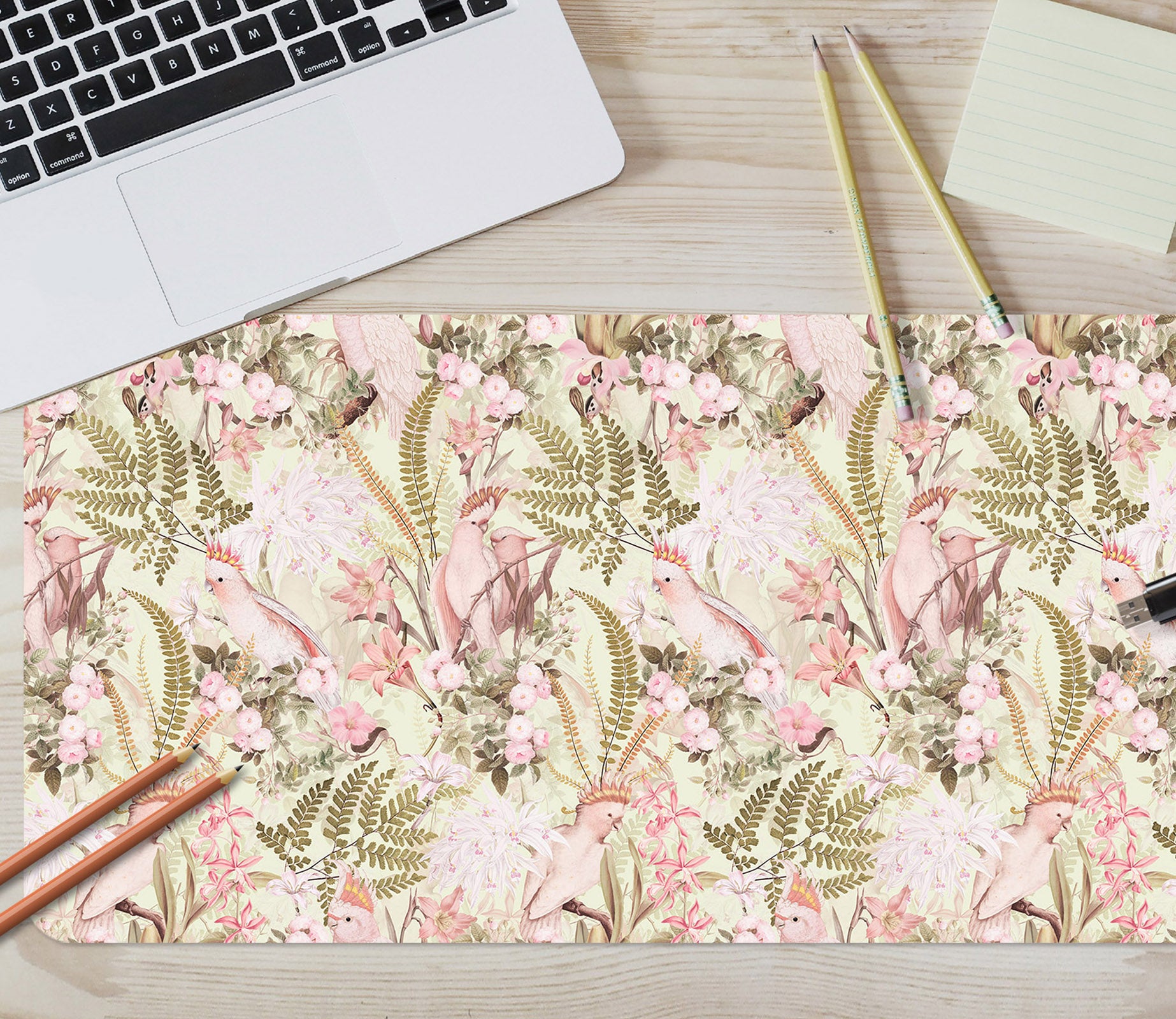 3D Pink Flower Parrot 120146 Uta Naumann Desk Mat