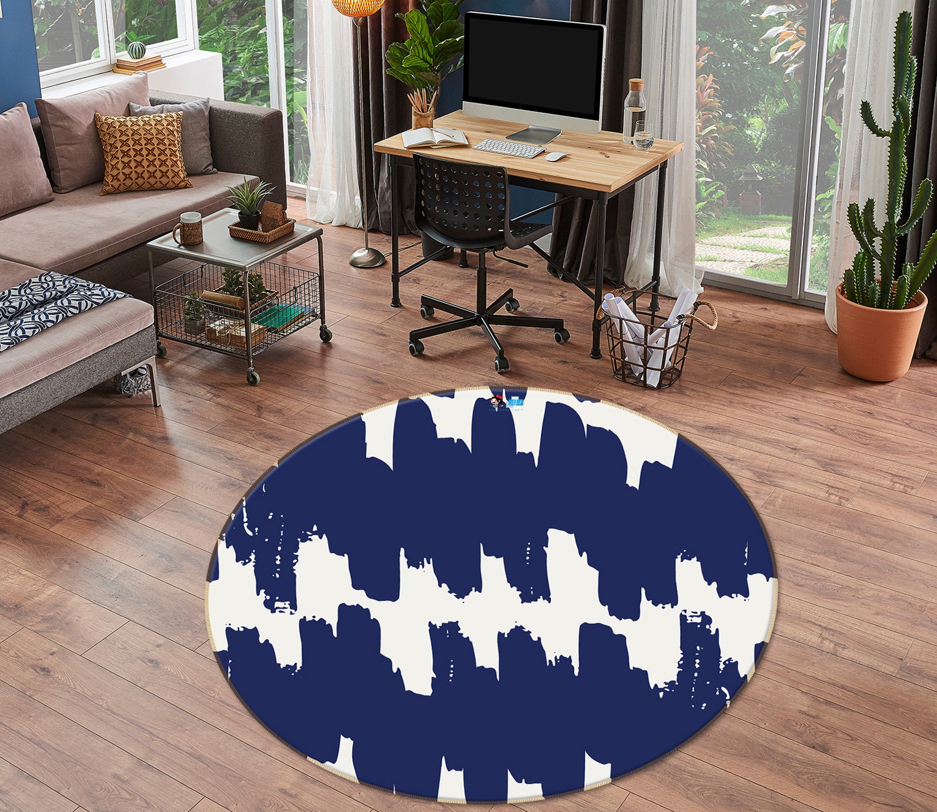 3D Navy Blue Pattern 10592 Kashmira Jayaprakash Rug Round Non Slip Rug Mat