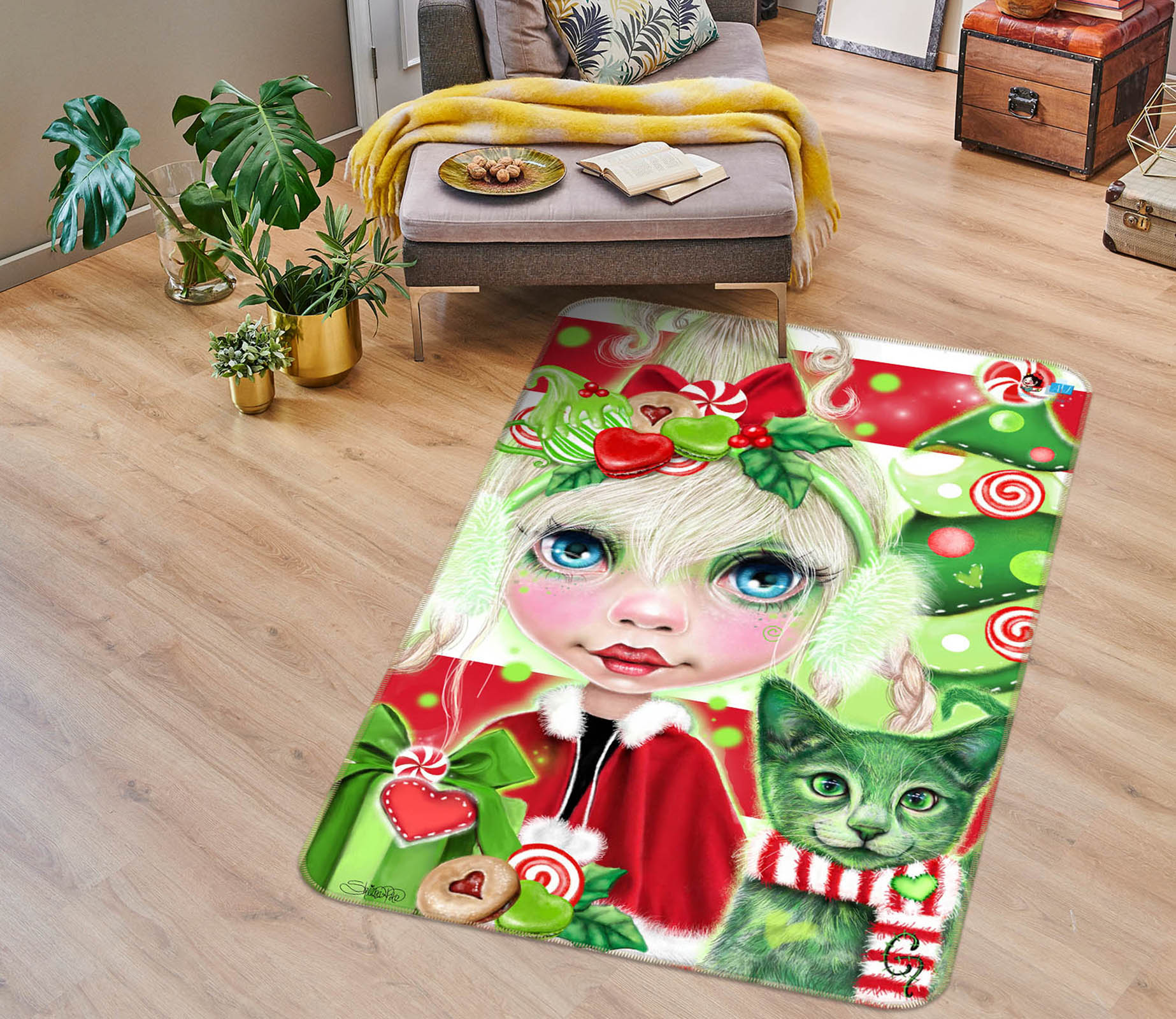 3D Green Cat Girl 8532 Sheena Pike Rug Non Slip Rug Mat