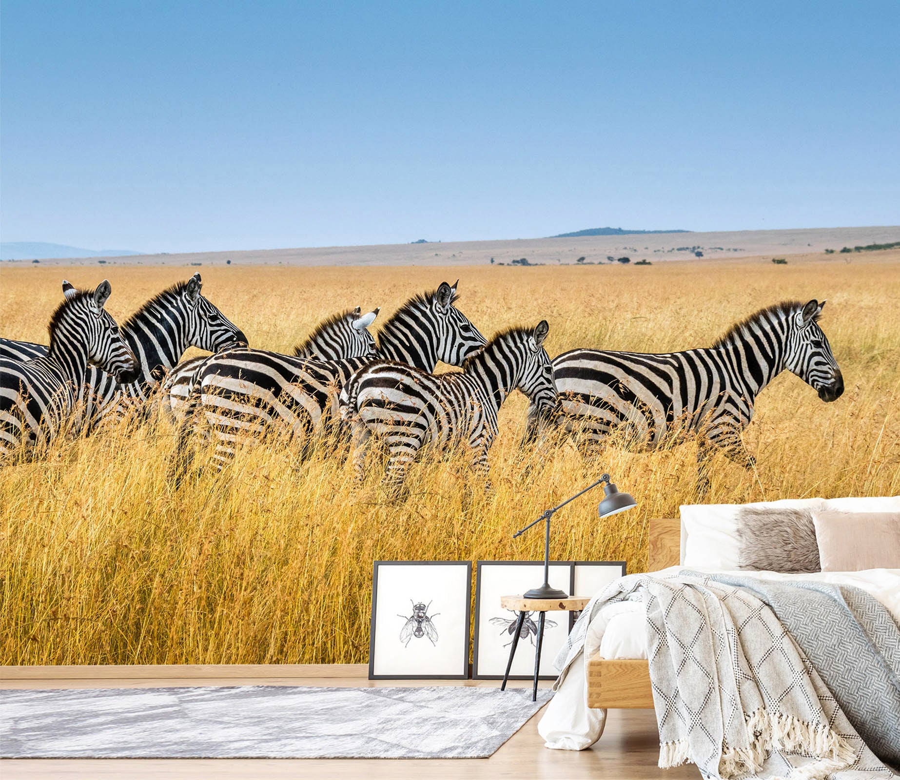 3D Grassland Zebra 420 Wall Murals