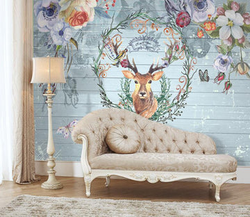 3D Deer Surrounded By Flowers 863 Wall Murals