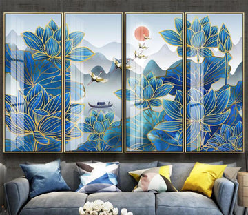 3D Blue Lotus Crane WC2322 Wall Murals