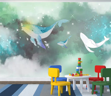 3D Green Whale WC648 Wall Murals