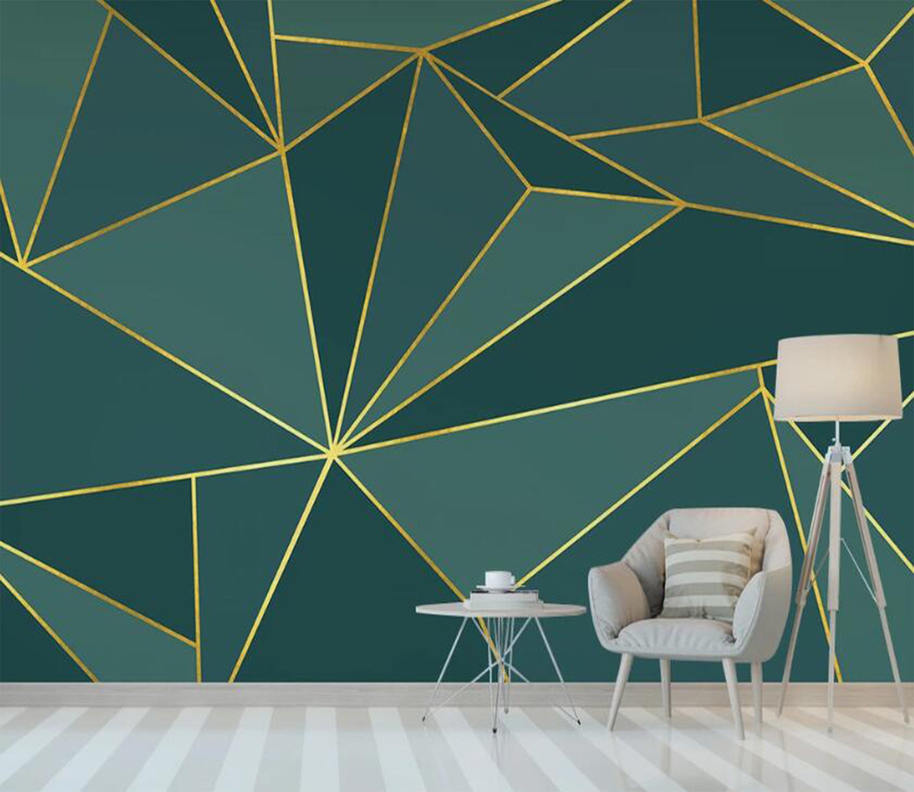 3D Different Levels Of Green Triangle Cut 2309 Wall Murals