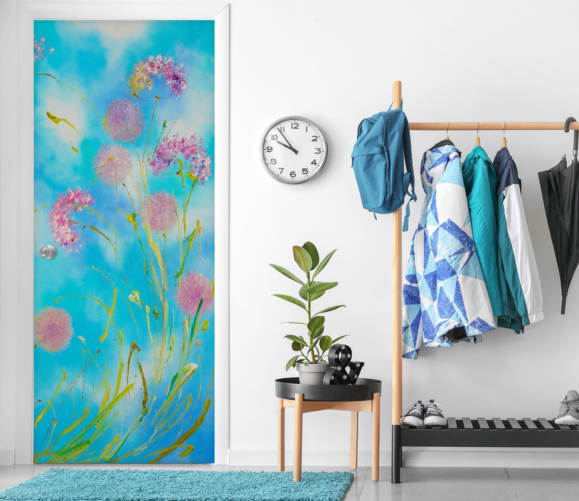 3D Pink Flower Grass 856 Skromova Marina Door Mural