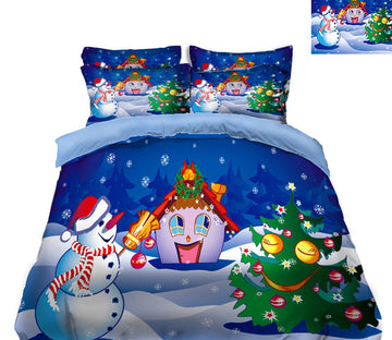 3D Snowman House Tree 31164 Christmas Quilt Duvet Cover Xmas Bed Pillowcases