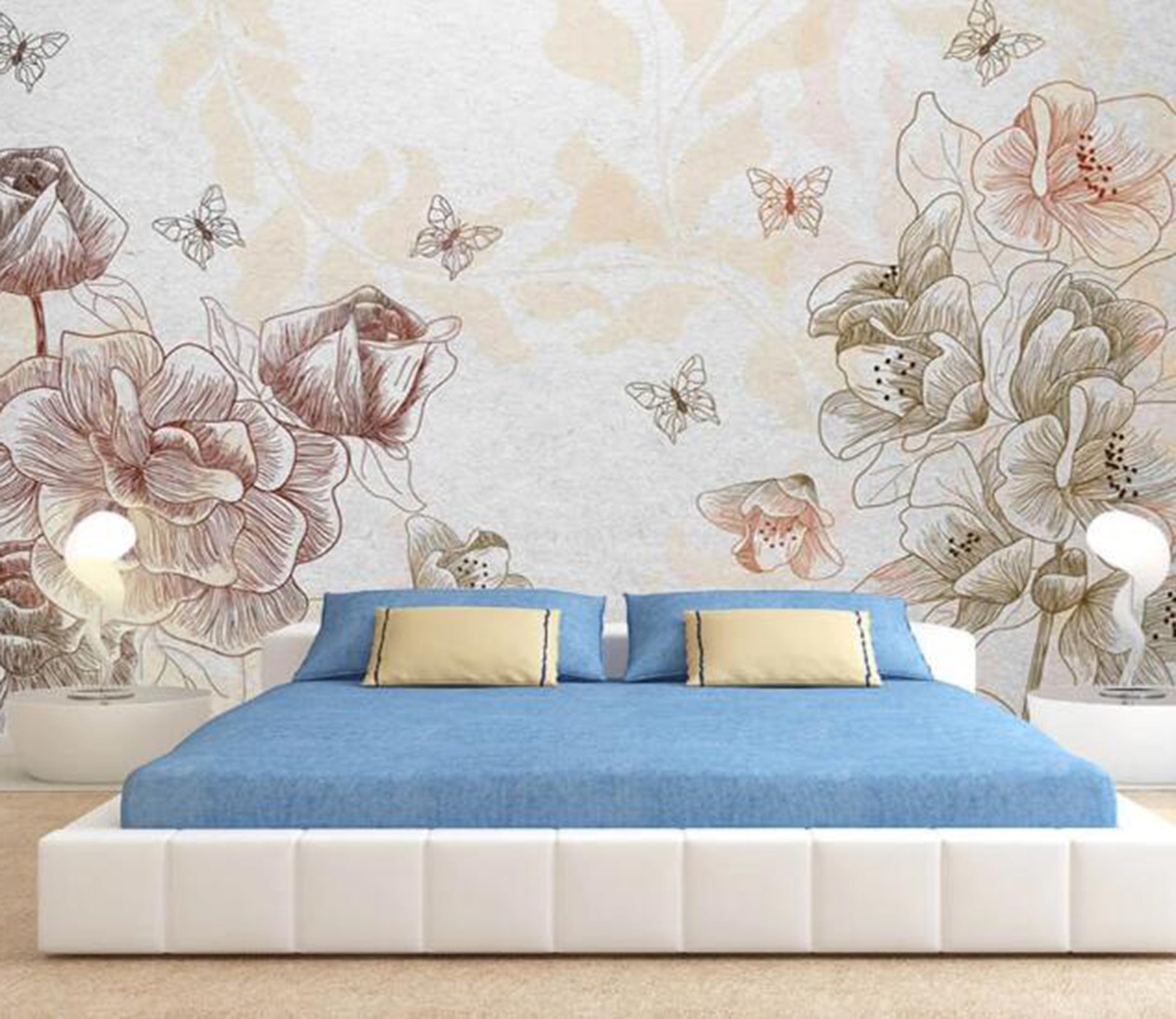 3D Flower Butterfly WC85 Wall Murals Wallpaper AJ Wallpaper 2 
