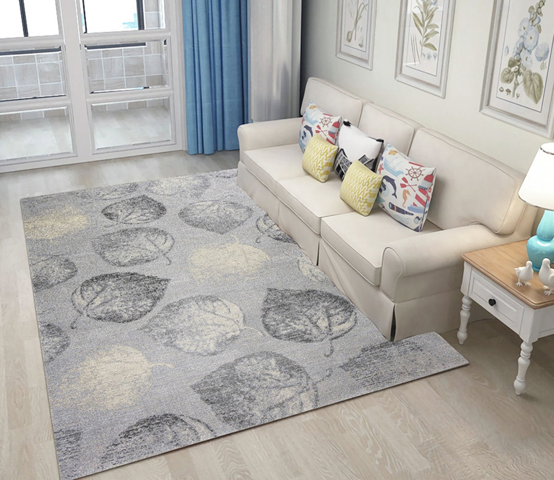 3D Gray Leaves WG034 Non Slip Rug Mat Mat AJ Creativity Home 