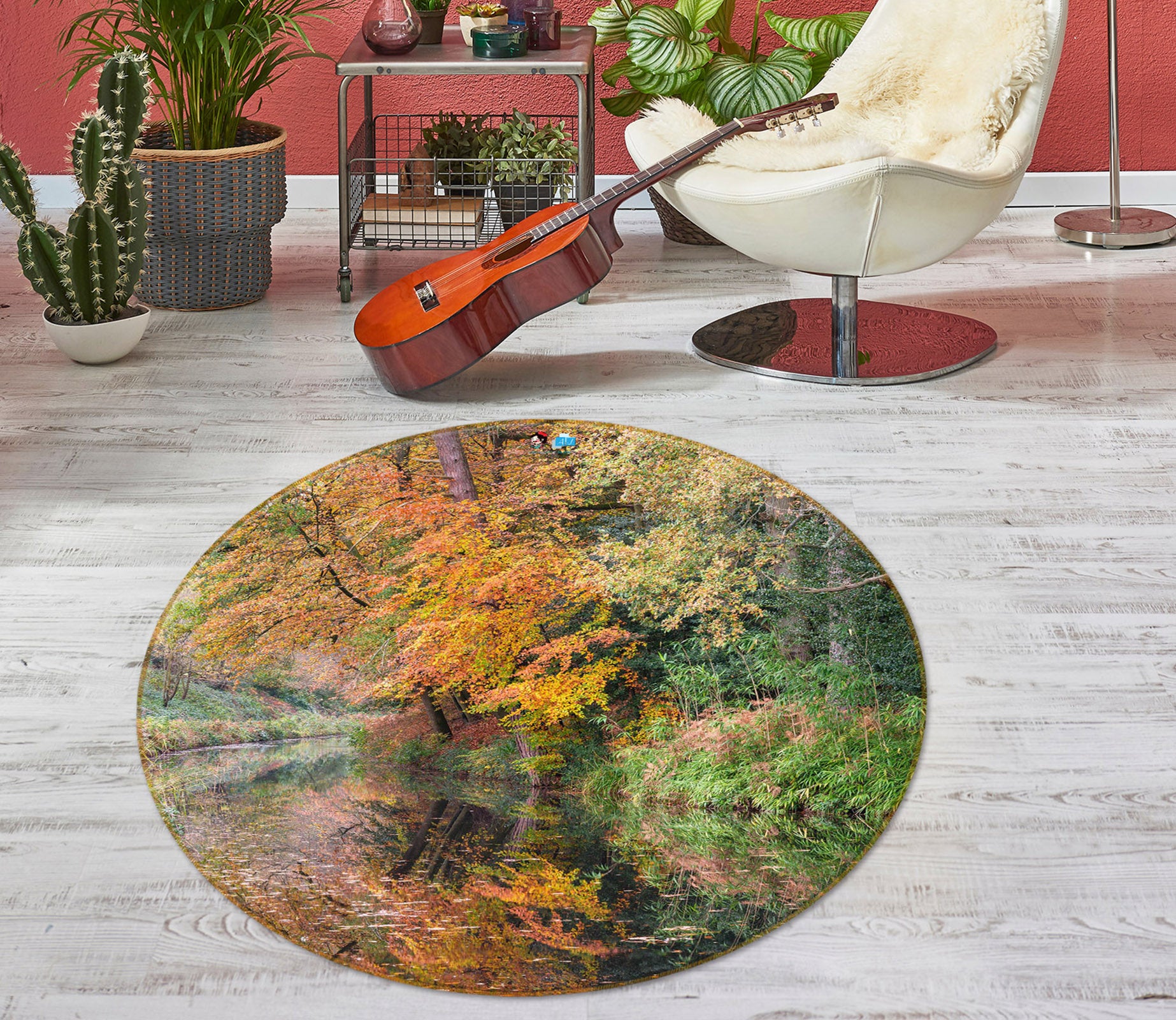 3D Forest River 7363 Assaf Frank Rug Round Non Slip Rug Mat