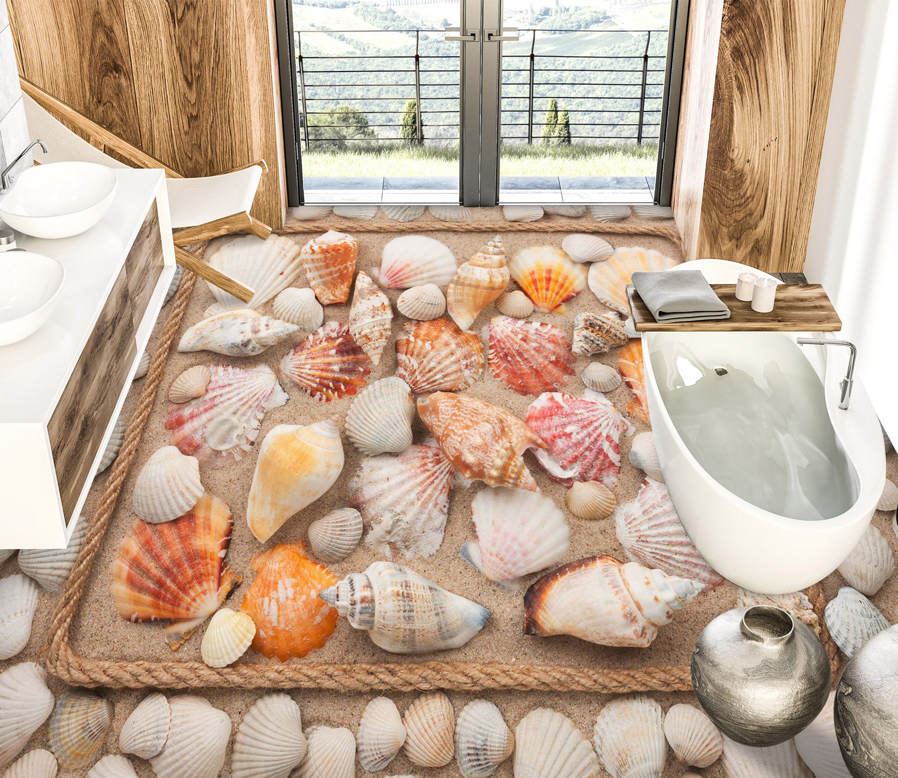 3D Shells And Conch 049 Floor Mural