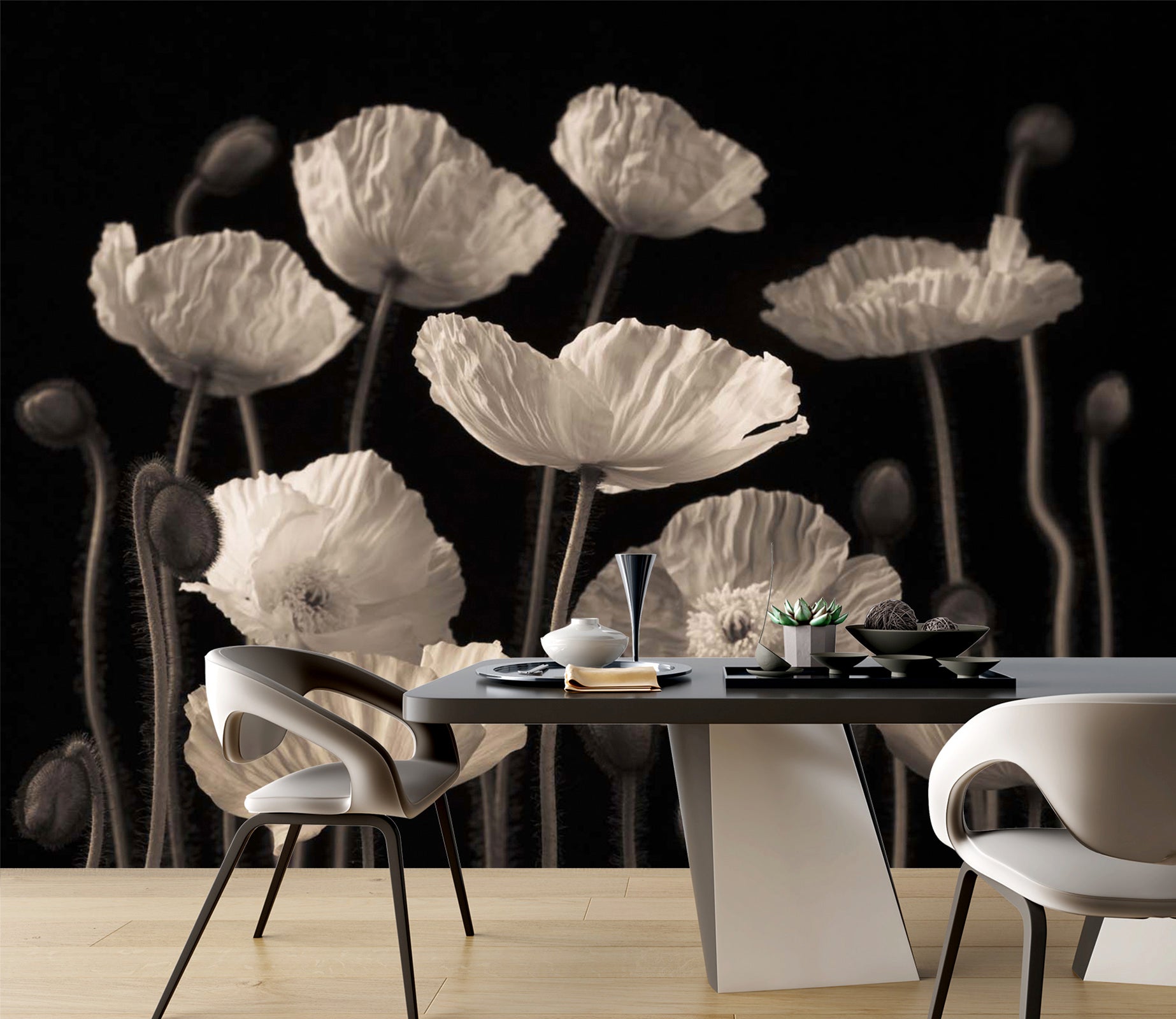 3D White Poppies 005 Assaf Frank Wall Mural Wall Murals