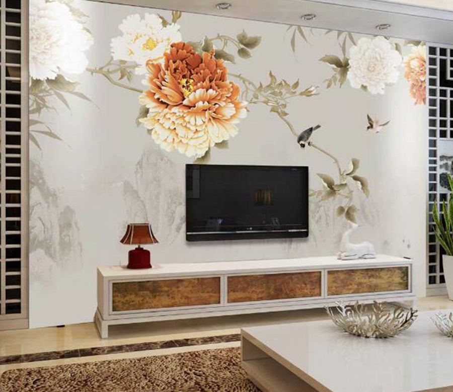 3D Orange Peony WC1752 Wall Murals