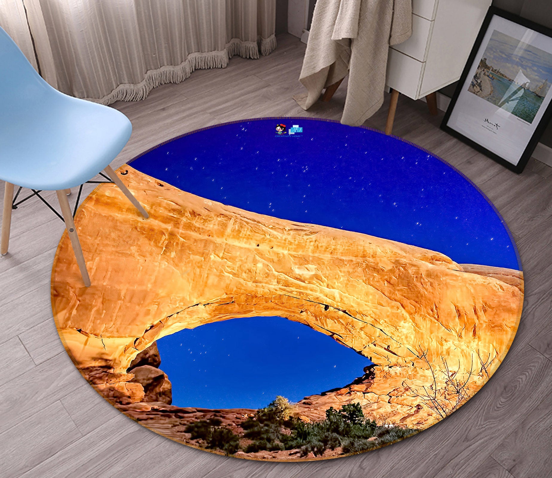 3D Night Mountain 5065 Beth Sheridan Rug Round Non Slip Rug Mat