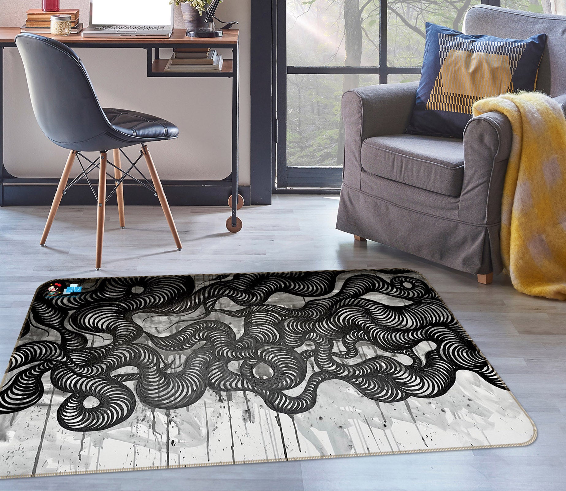 3D Black Sketch 8209 Jacqueline Reynoso Rug Non Slip Rug Mat