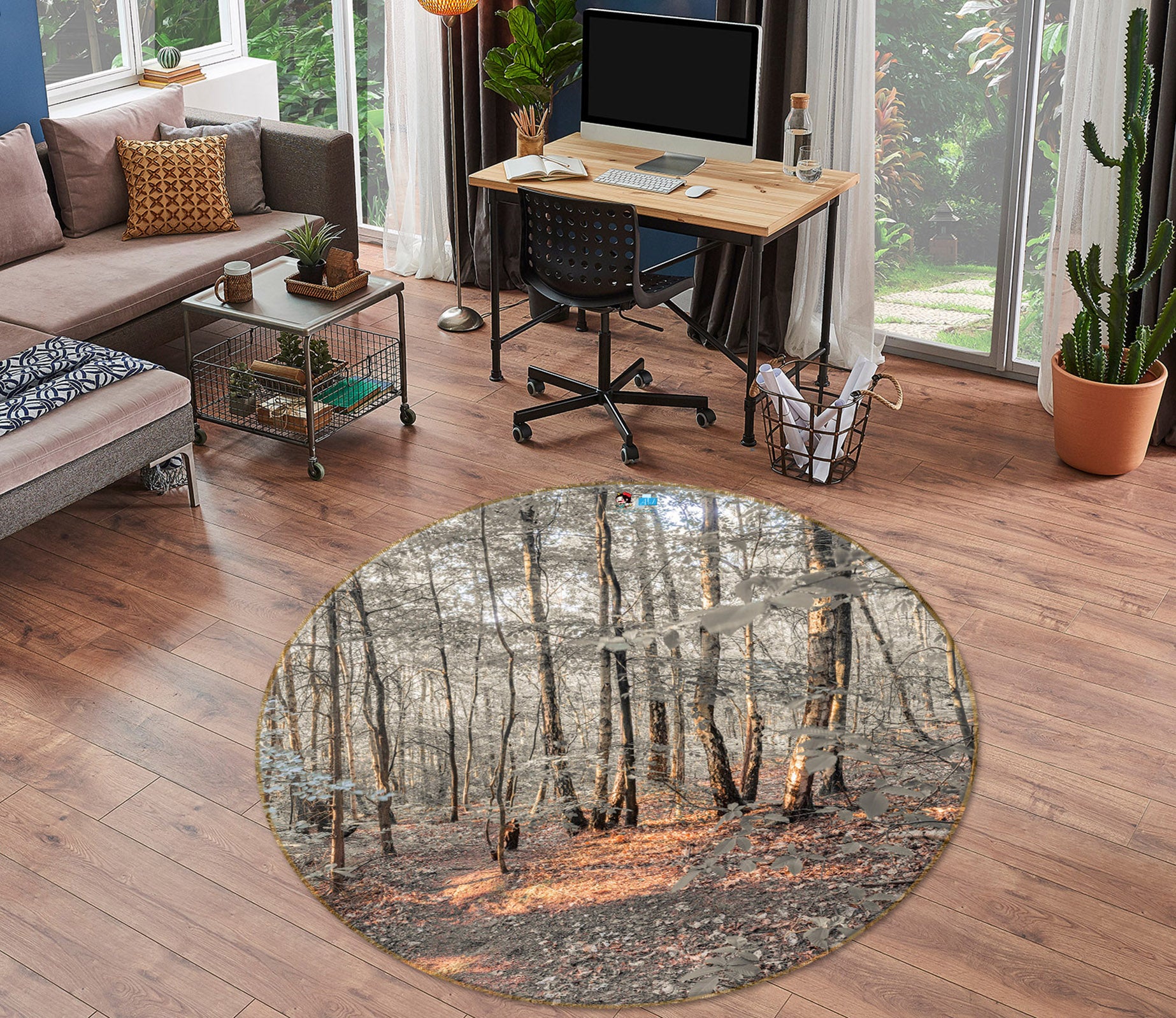 3D Forest Trees 7348 Assaf Frank Rug Round Non Slip Rug Mat