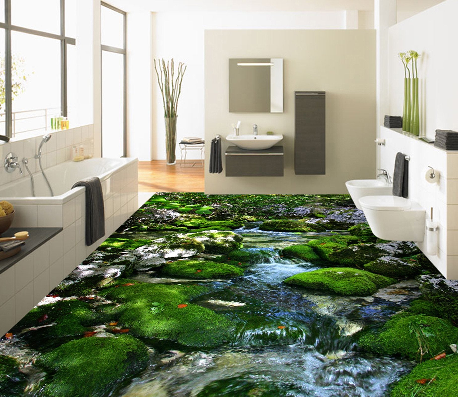 3D Small River Water WG071 Floor Mural Wallpaper AJ Wallpaper 2 