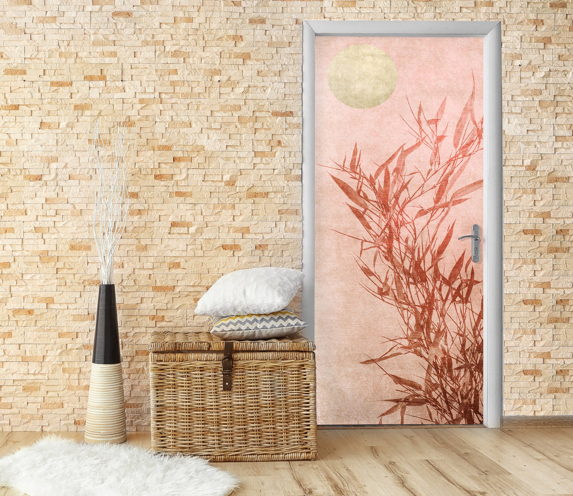 3D Moon Bamboo Shadow 10141 Boris Draschoff Door Mural