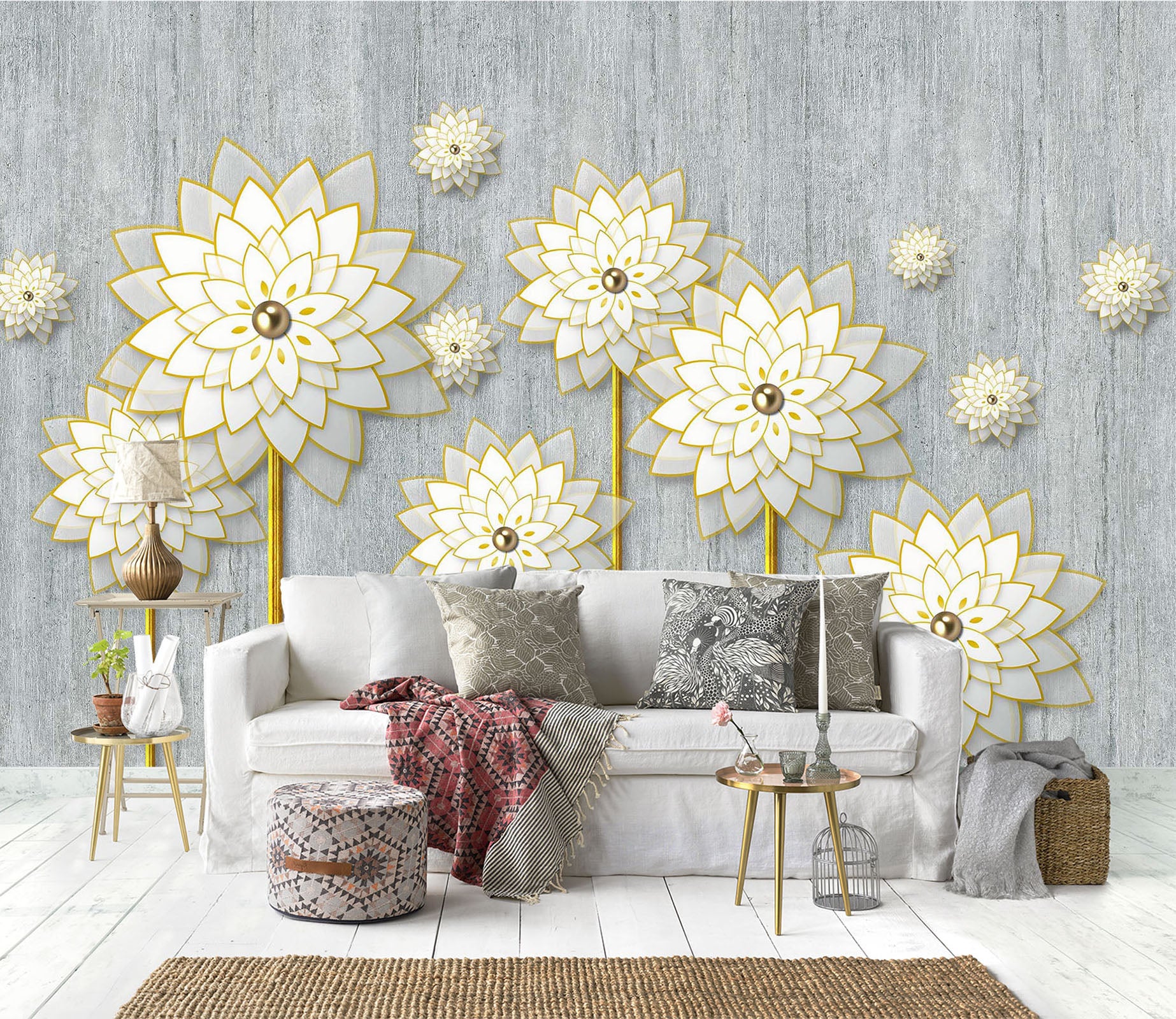 3D White Lotus 2069 Wall Murals