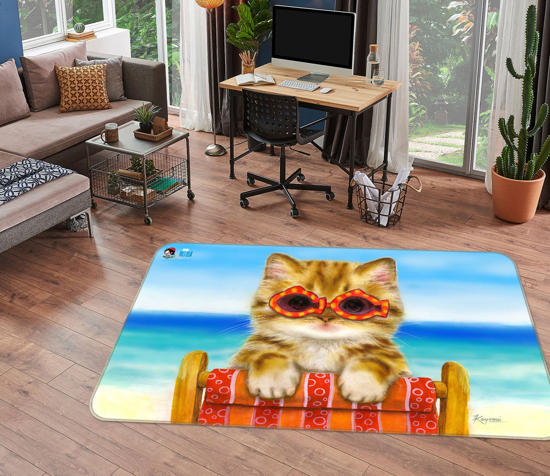 3D Glasses Cat 5636 Kayomi Harai Rug Non Slip Rug Mat