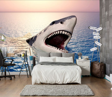 3D Sunset Shark 251 Wall Murals