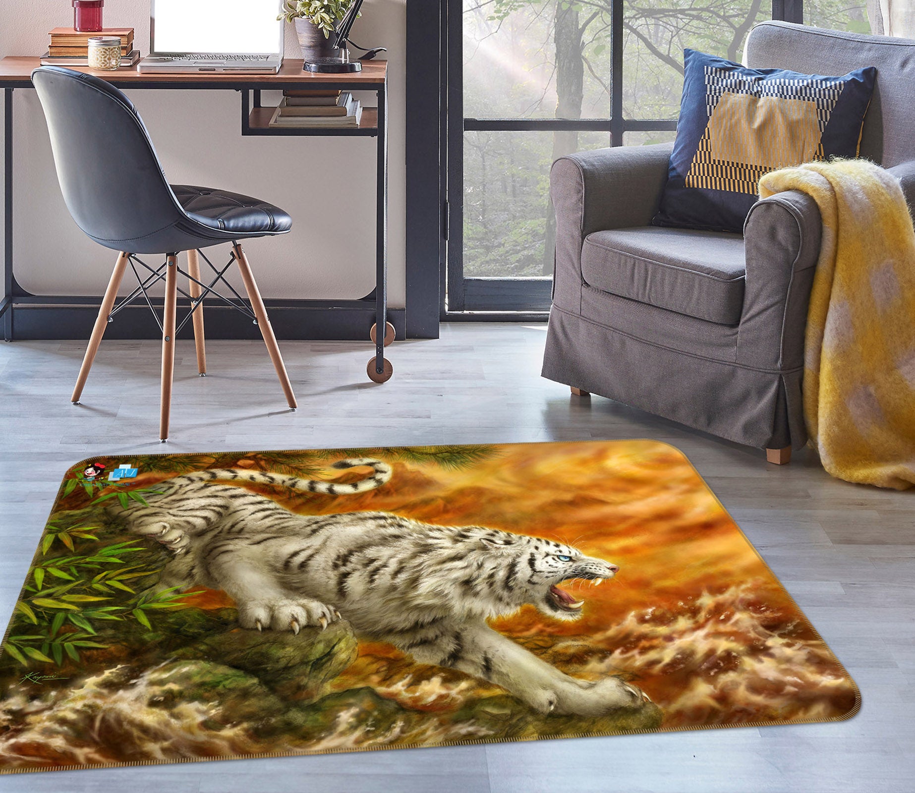 3D Hand Drawn Tiger 5654 Kayomi Harai Rug Non Slip Rug Mat