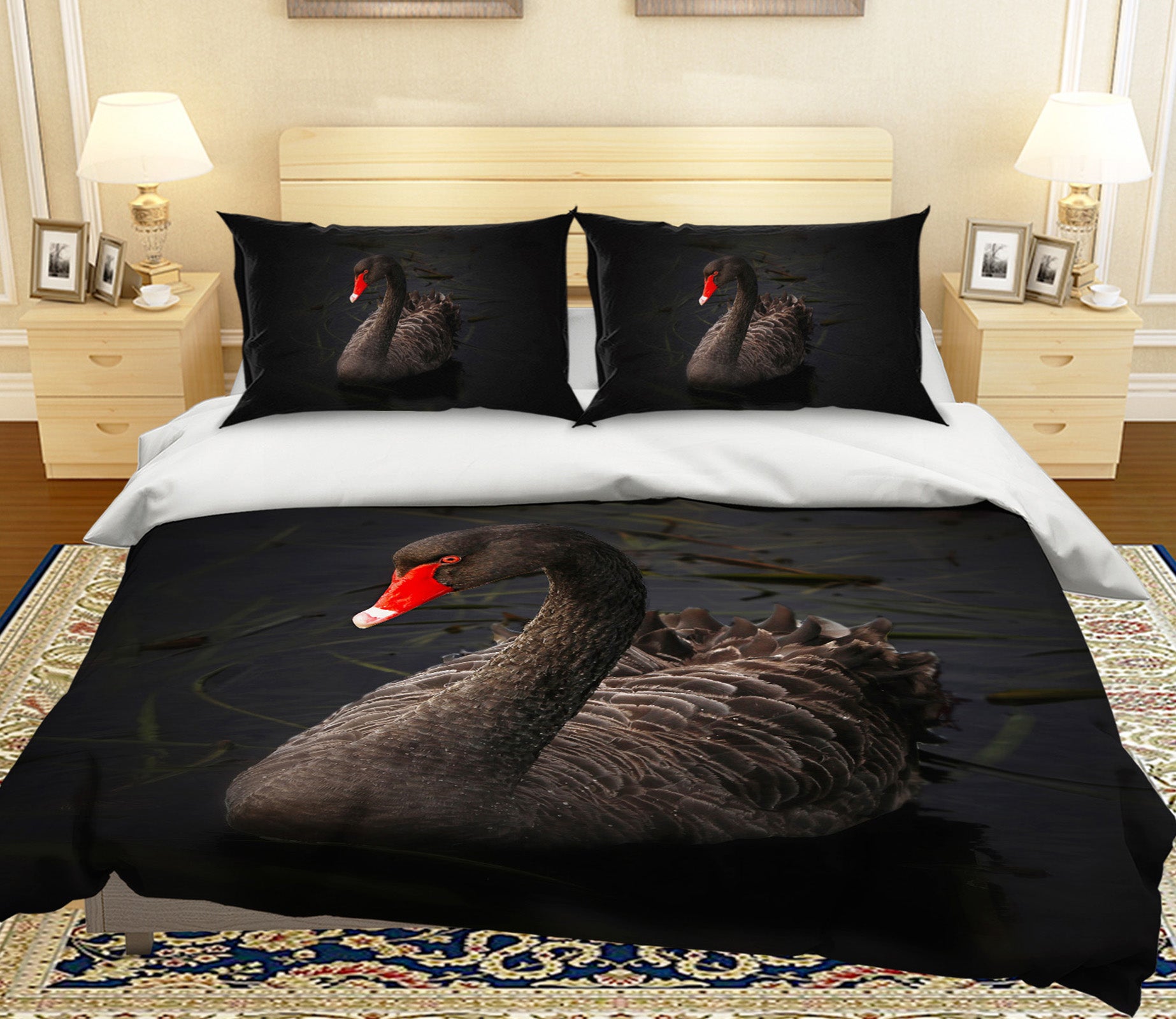 3D Black Swan 026 Bed Pillowcases Quilt