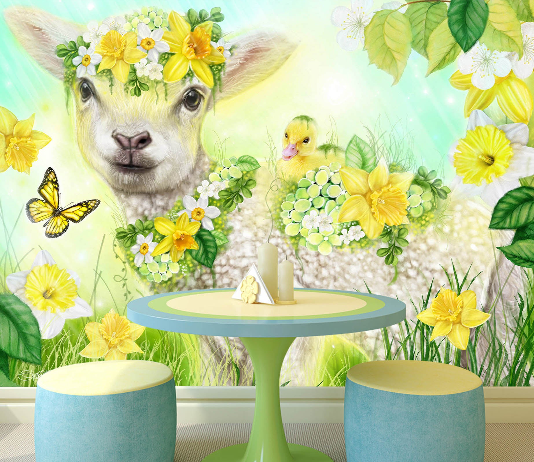 3D Butterfly Sheep 8421 Sheena Pike Wall Mural Wall Murals