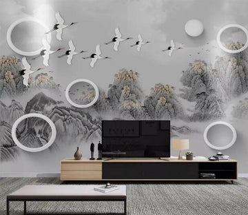 3D Mountain Crane WC1562 Wall Murals