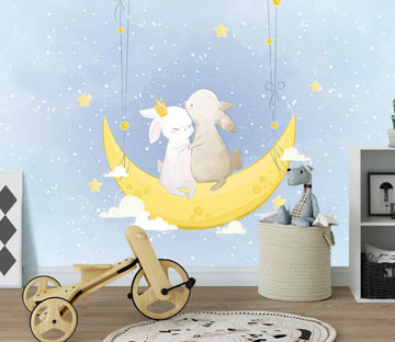 3D Moon Bunny WC1605 Wall Murals