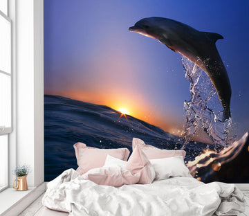 3D Sunset Dolphin 377 Wall Murals